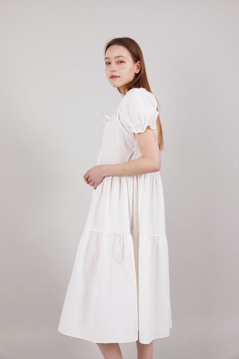 Romantic Shirring Long Onepiece Ivory
