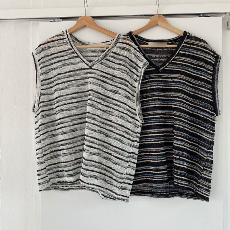 Net see-through dangara v neck knit vest 2C
