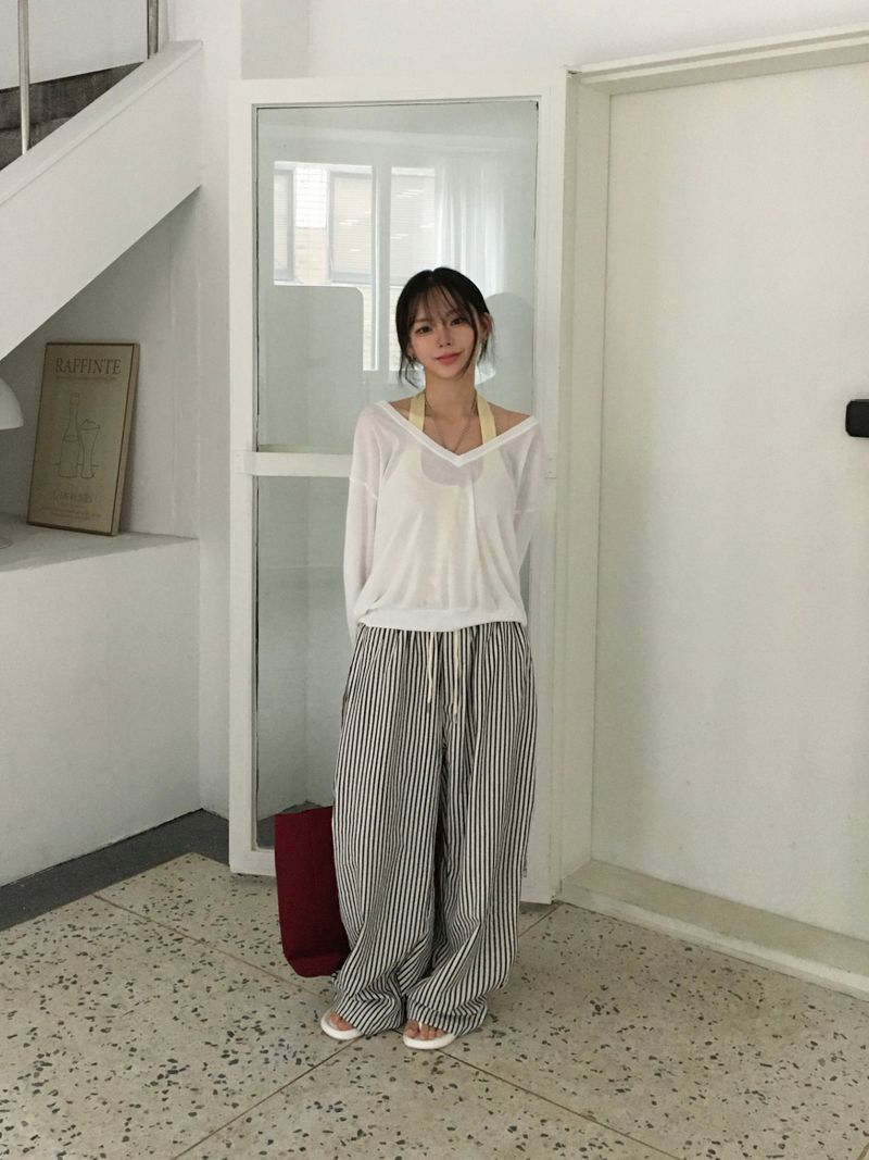 Seersucker striped wide pants (2c)