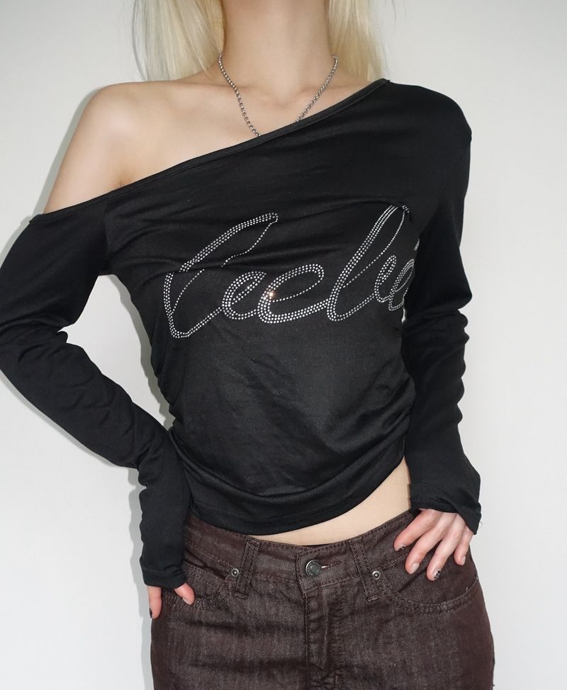 Rhinestone one-shoulder Top