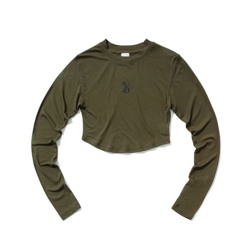 KRUCHI(クルチ)の「SYMBOL Crop long-sleeved T-Shirt (OLIVE)(Tops)」