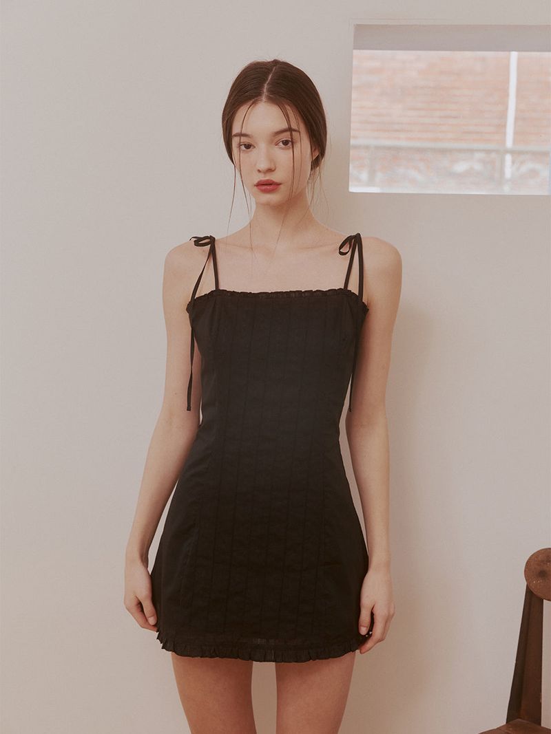 Lace frill mini dress (Black)