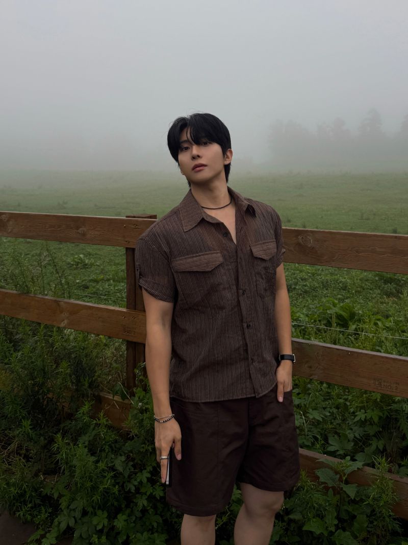 Cooling washah roll-up cropped shirt
