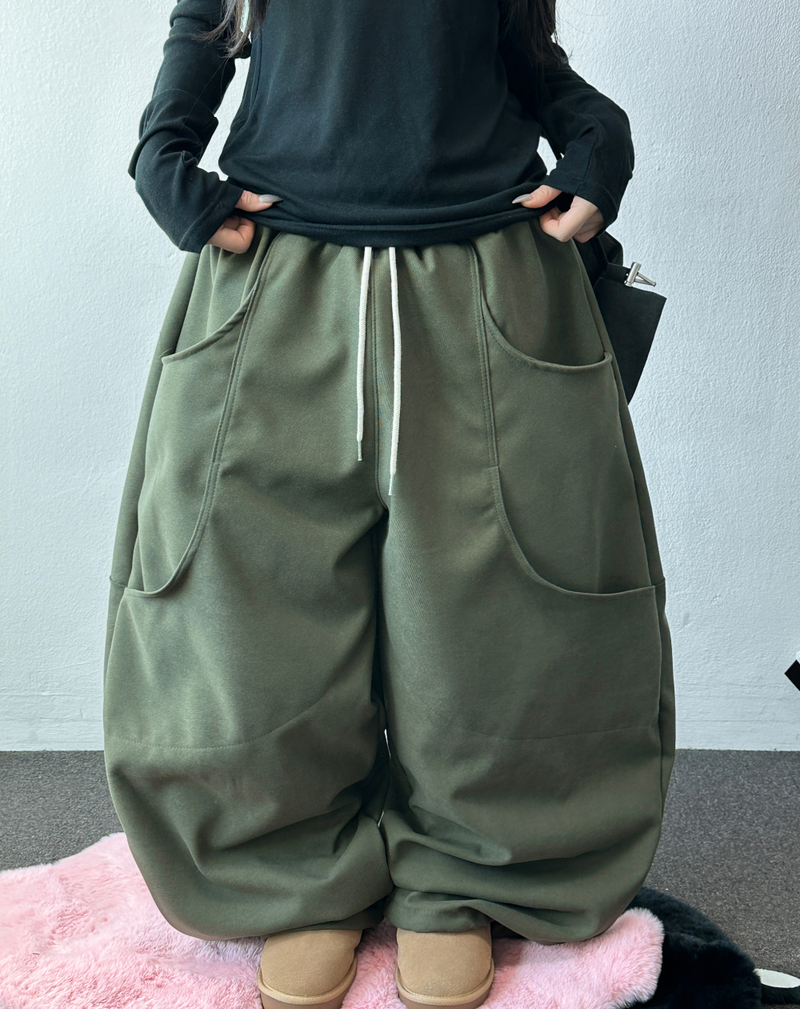 Doing Two-Pocket Fleece Balloon Wide Pants 🖤🤎 4COLOR