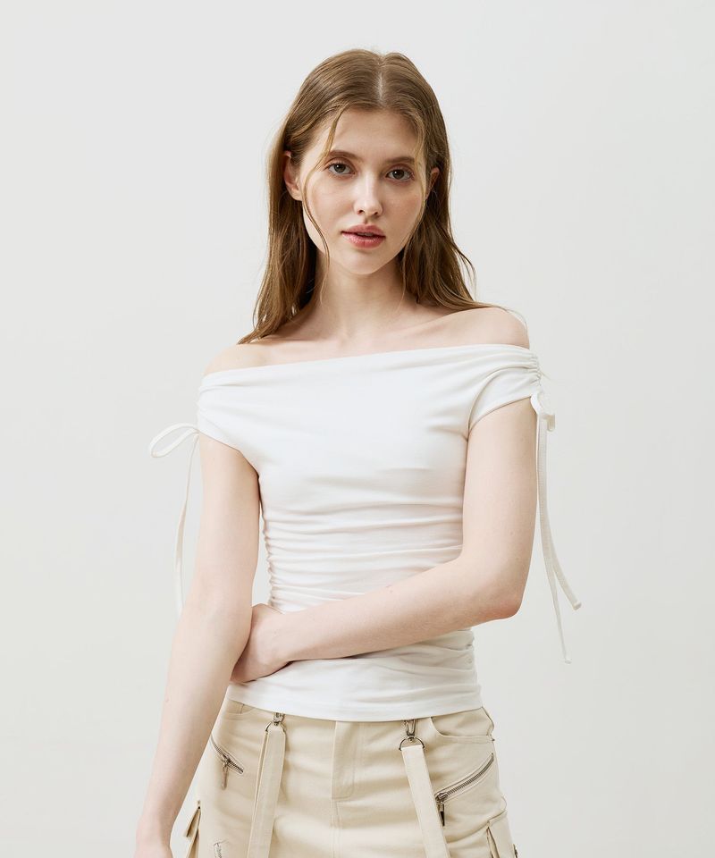 LILY OFF-SHOULDER SHIRRING TOP / IVORY