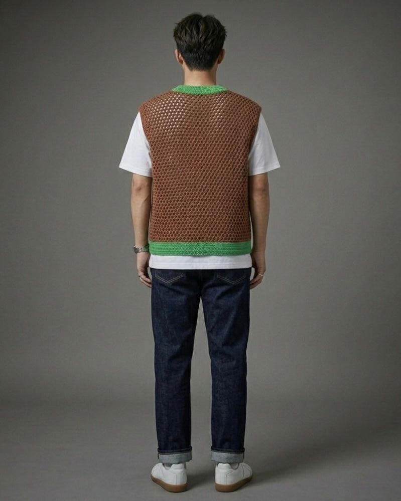 Green&Brown Crocher Knit Vest