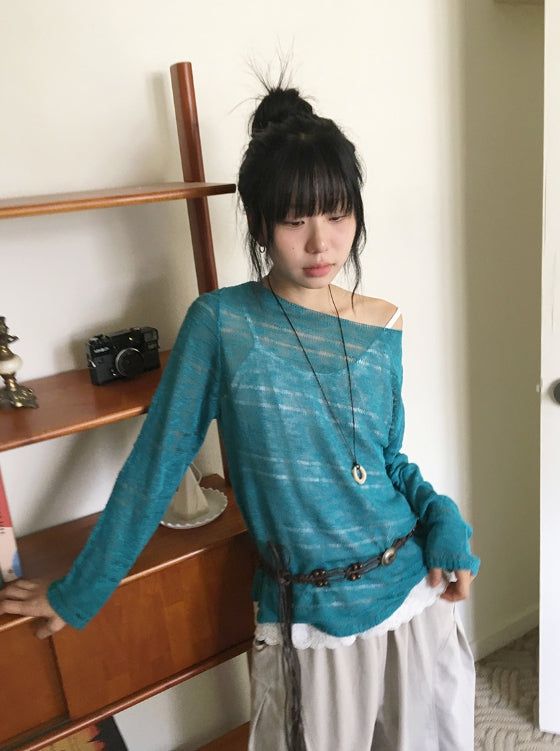 BAON（バオン）の「リビア ルーズフィット ボート ネック シースルー ニット（トップス）」