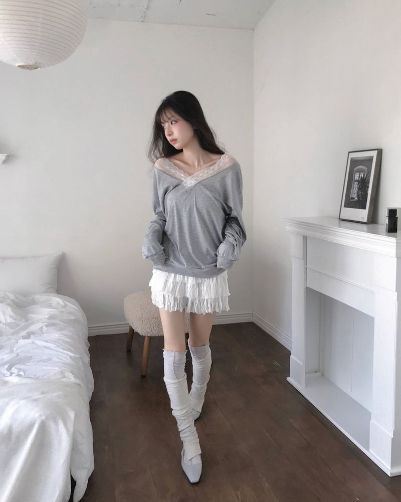 blur layered double over knee socks