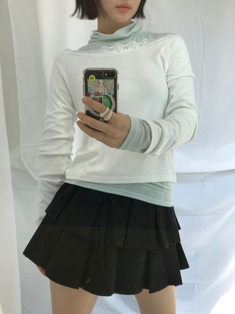 double frill pleated skirt