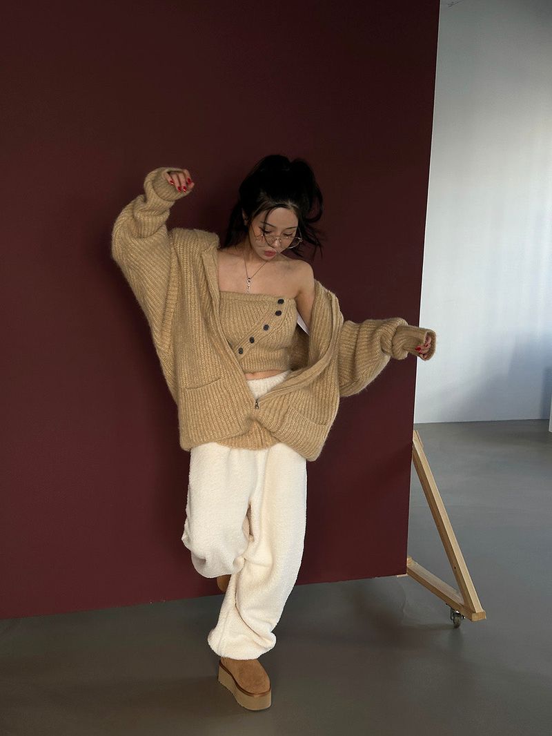 ソフトウールストリングジョガーワイドパンツ