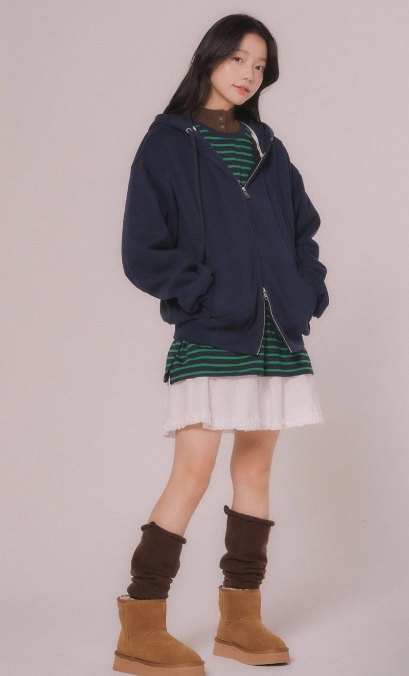 HOOD SWEAT ZIP-UP JUMPER (Navy)
