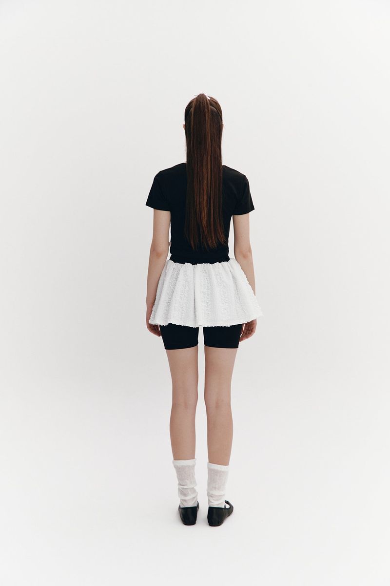 Lace Ribbon Shirring Top Black