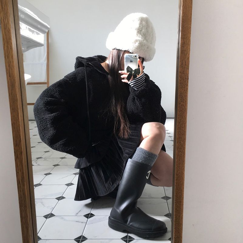 [BELLIDE MADE] Boa fleece + corduroy reversible zip-up hoodie