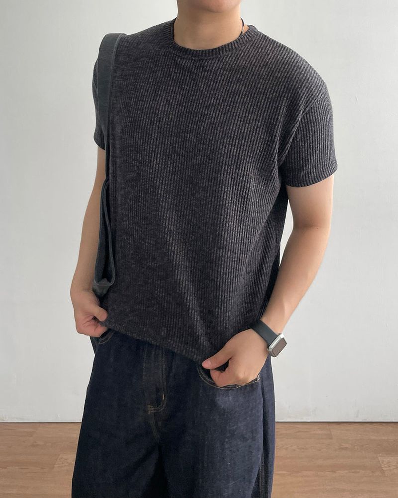 Ribbed Two-Tone Muscle Fit Short Sleeve