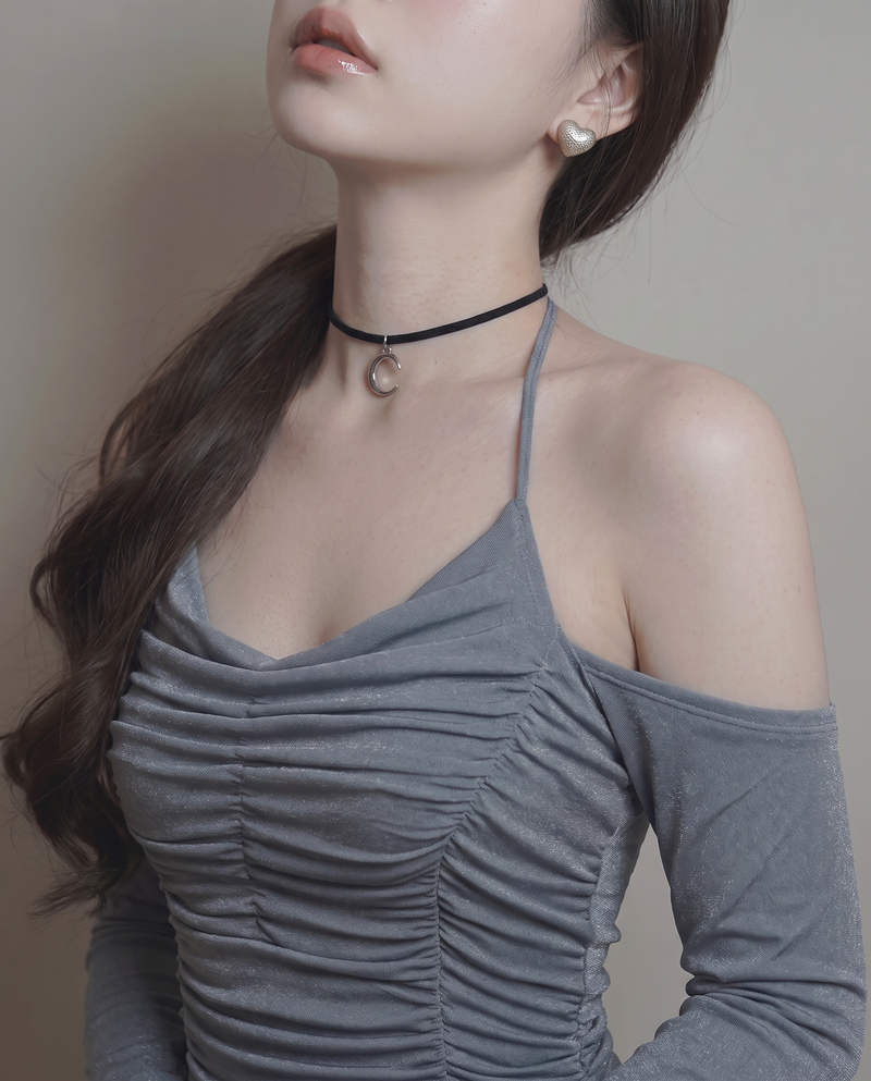 Crescent Moon Choker - Silver Color