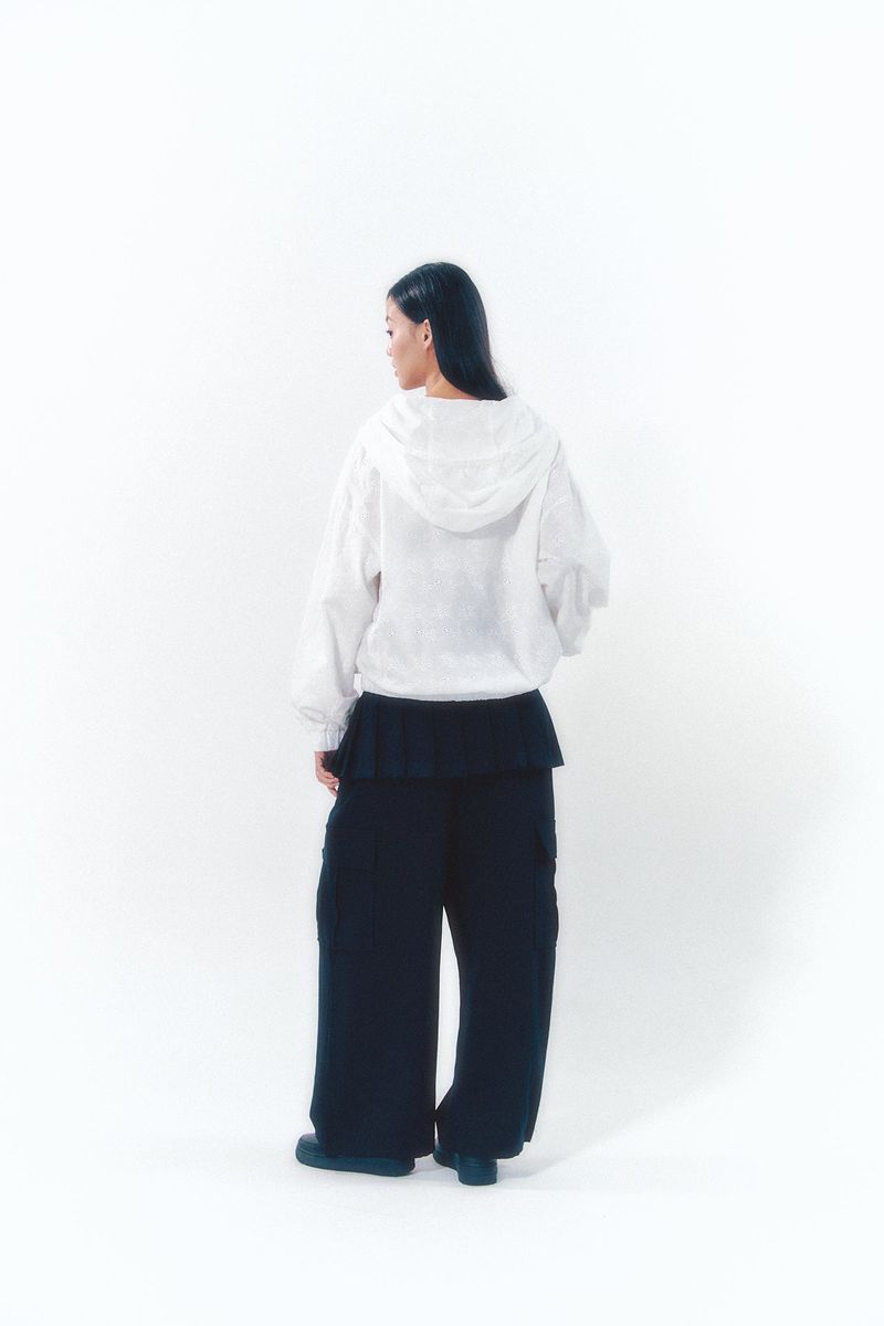 Pleats Skirt Cargo Pants Set Black