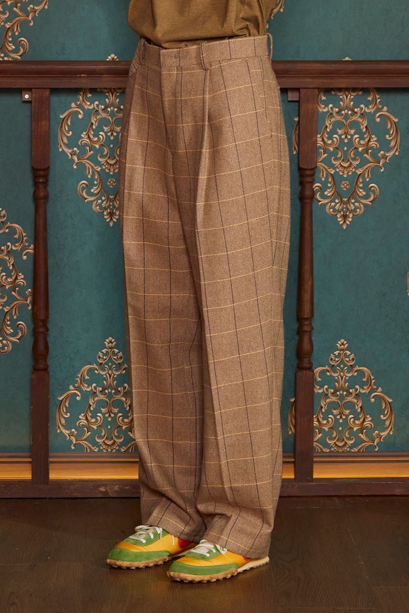 WOOL CHECK SLACKS / BEIGE