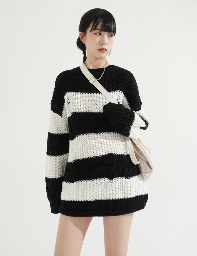 Damage Stripe Over-fit Knit