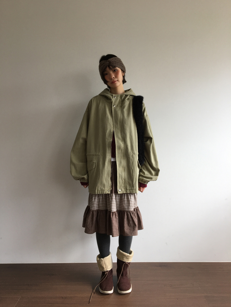 Fold check skirt (3color)