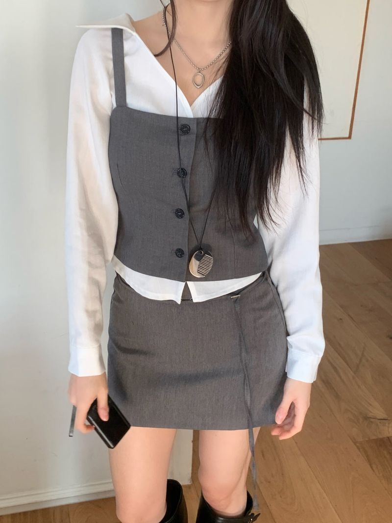 Slate Line Thin Belt Formal Mini Skirt