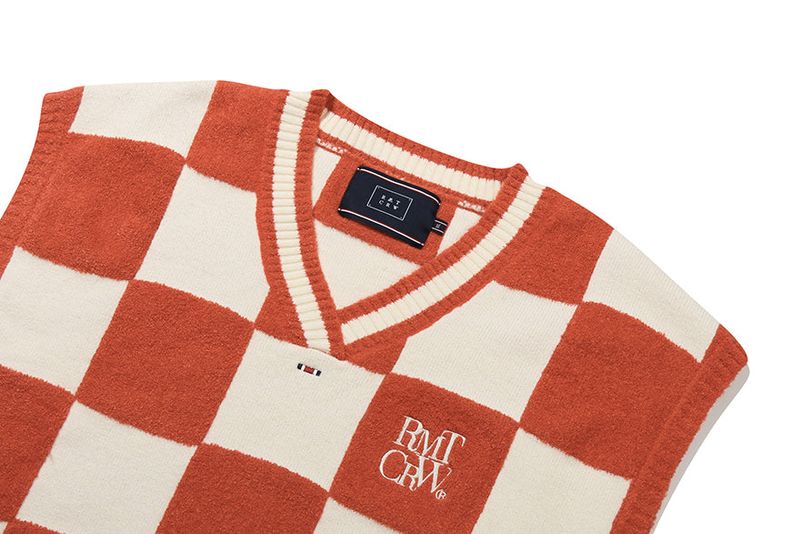 CHECKER BOARD TERRY VEST_ORANGE
