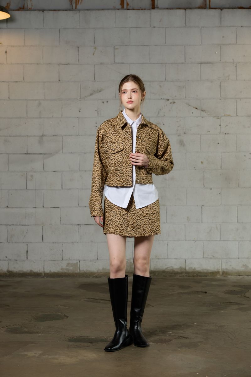 LEOPARD TRUCKER JACKET / BEIGE