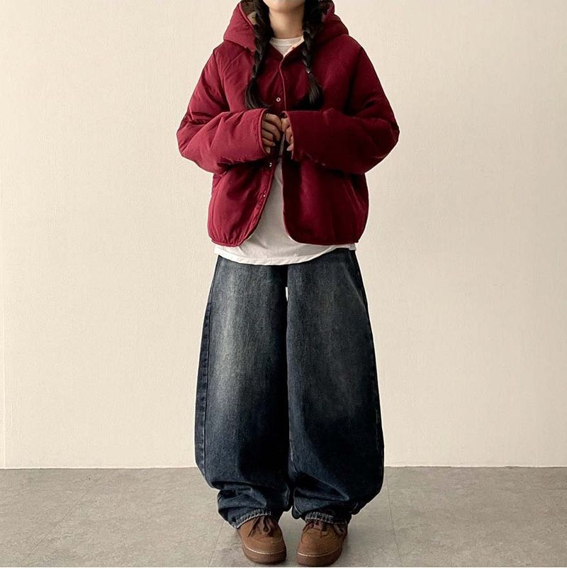 [Double-sided/Reversible*] PN Heart Pattern Fleece Hooded Jumper