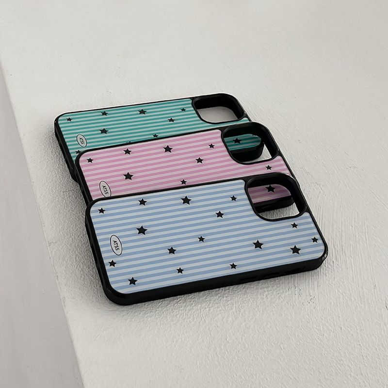 stripe star glossy glass bumper case (blue)