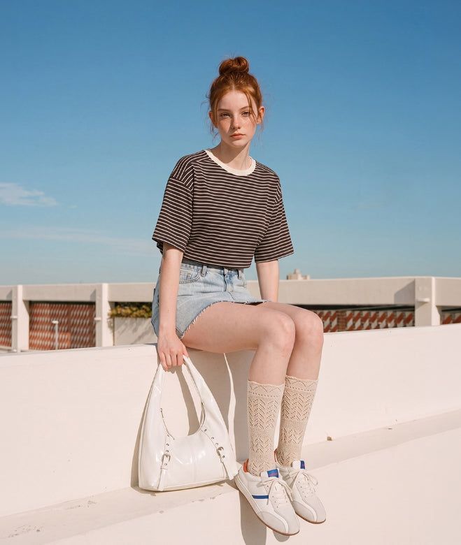 26SS★ Georgette Cool Stripe Short Sleeve T-shirt