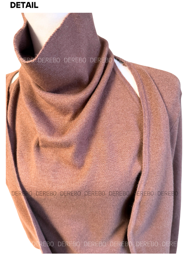Turtleneck Layered Long-Sleeved Knit Cardigan