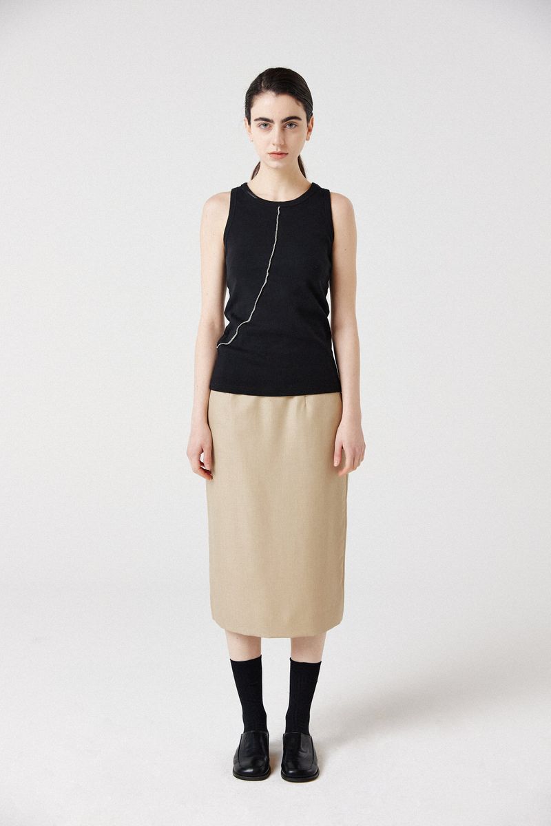 wool line midi skirt_beige