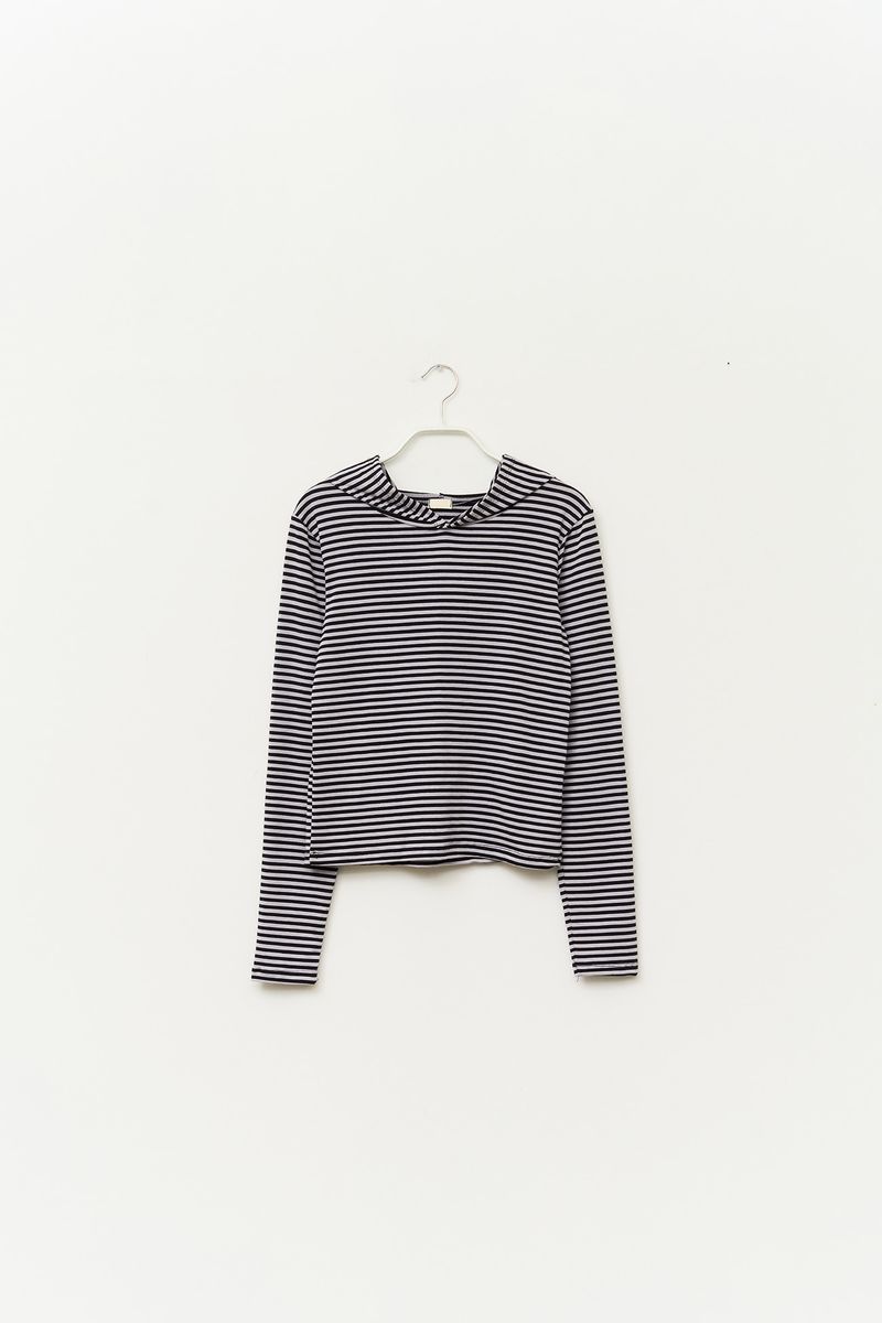 (W) Mee Striped Hooded Top