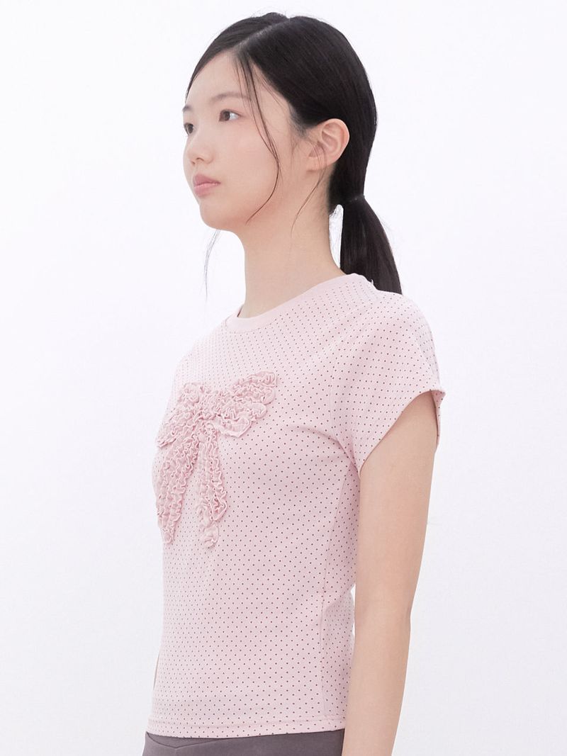 Dot Frill Ribbon T-Shirt (PINK)