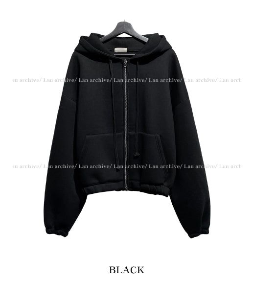 Neoprene semi-crop hooded zip-up