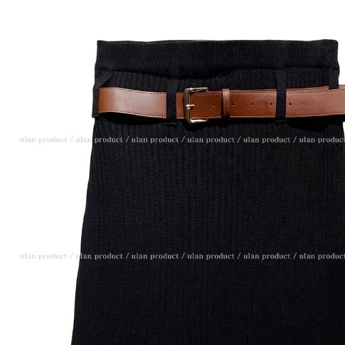 [Belt set] Belted knit midi skirt