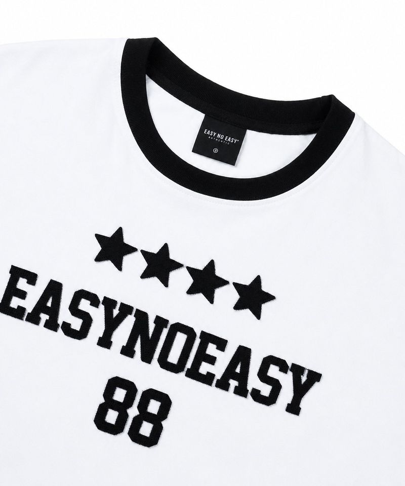 Numbering Patch Crop Ringer T-Shirt - White