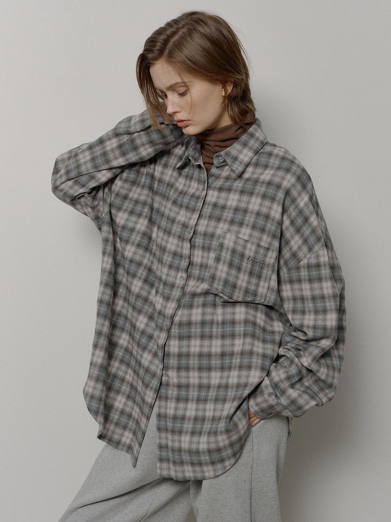 LONQUE（ロンク）の「フラネルチェックシャツ (GREY)（トップス）」
