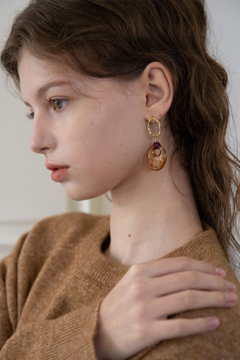 Brown marble pendant oval drop earring