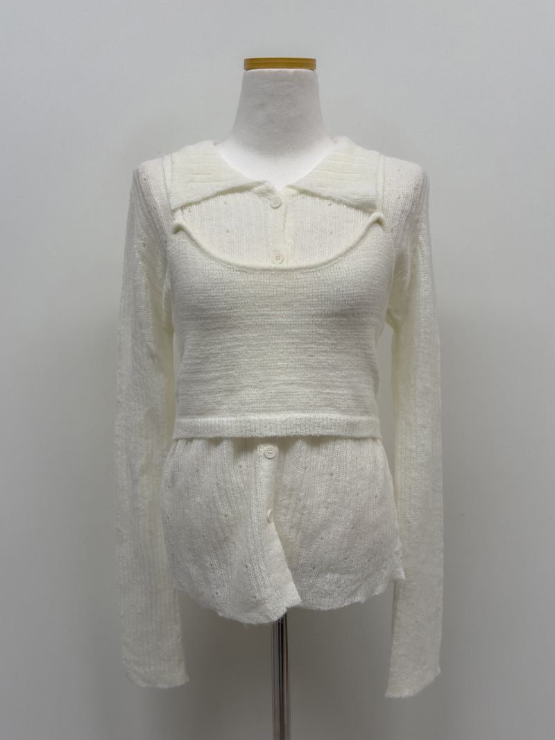 [Bustier set] Collar Wool See-through Knit