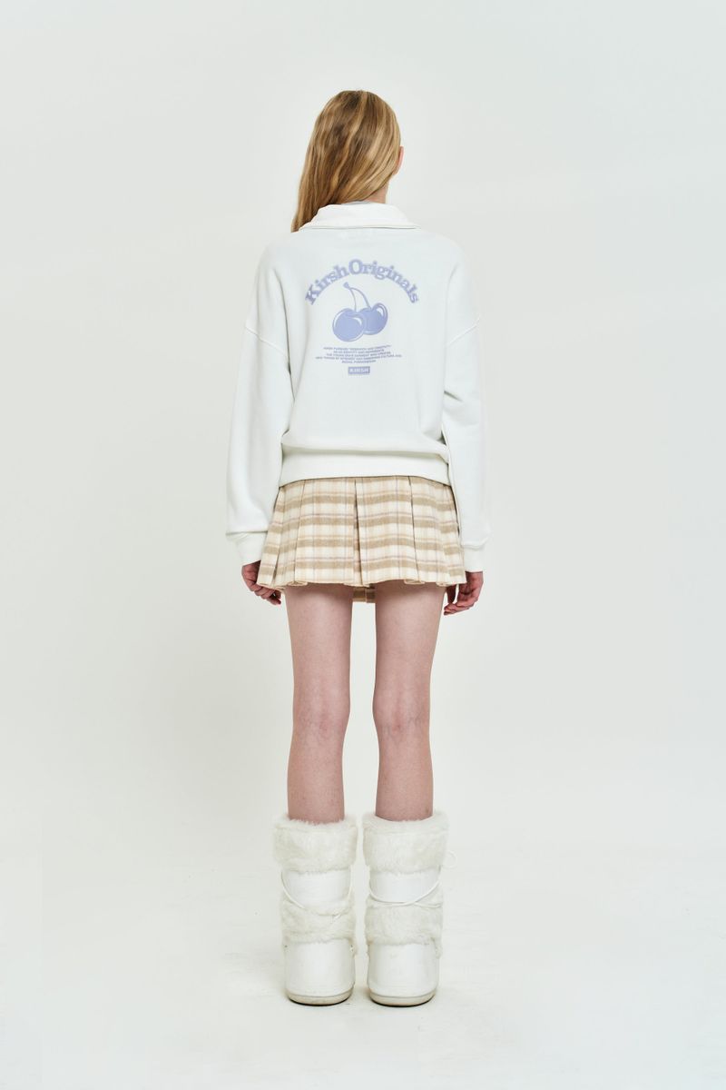 CHERRY BUTTON POINT PLEATS SKIRT[LIGHT BEIGE]