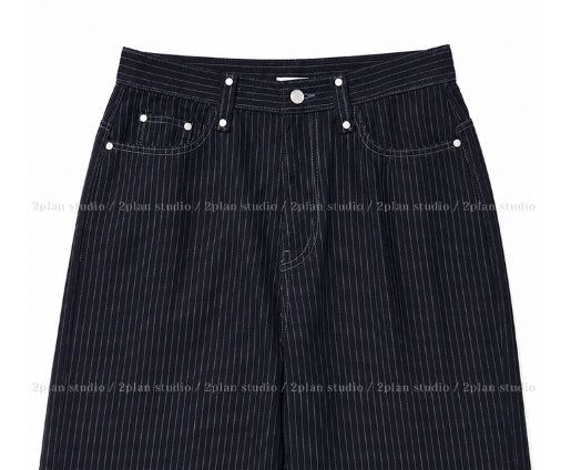 Pin stripe rivet wide denim