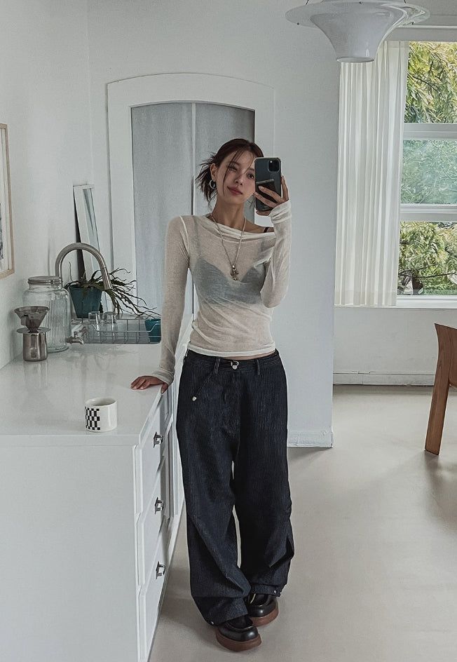 Pay wide pintuck striped denim