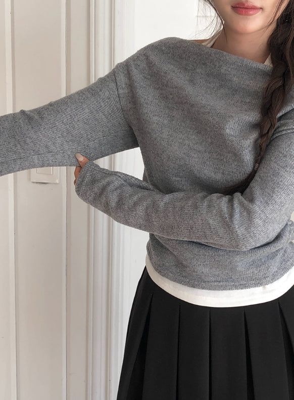Lance Shirring Halter Drape Off-Shoulder Knit