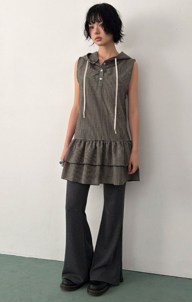 RIBBED BUTTON BOOTCUT PANTS