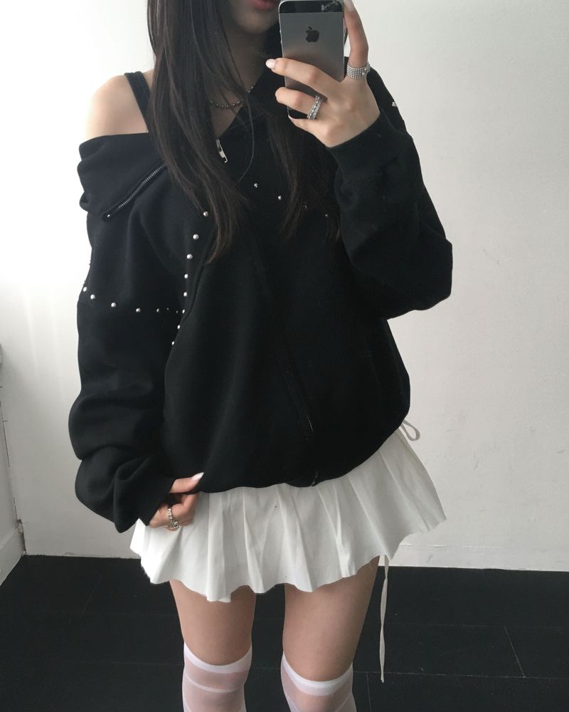 diagonal stud hood jumper
