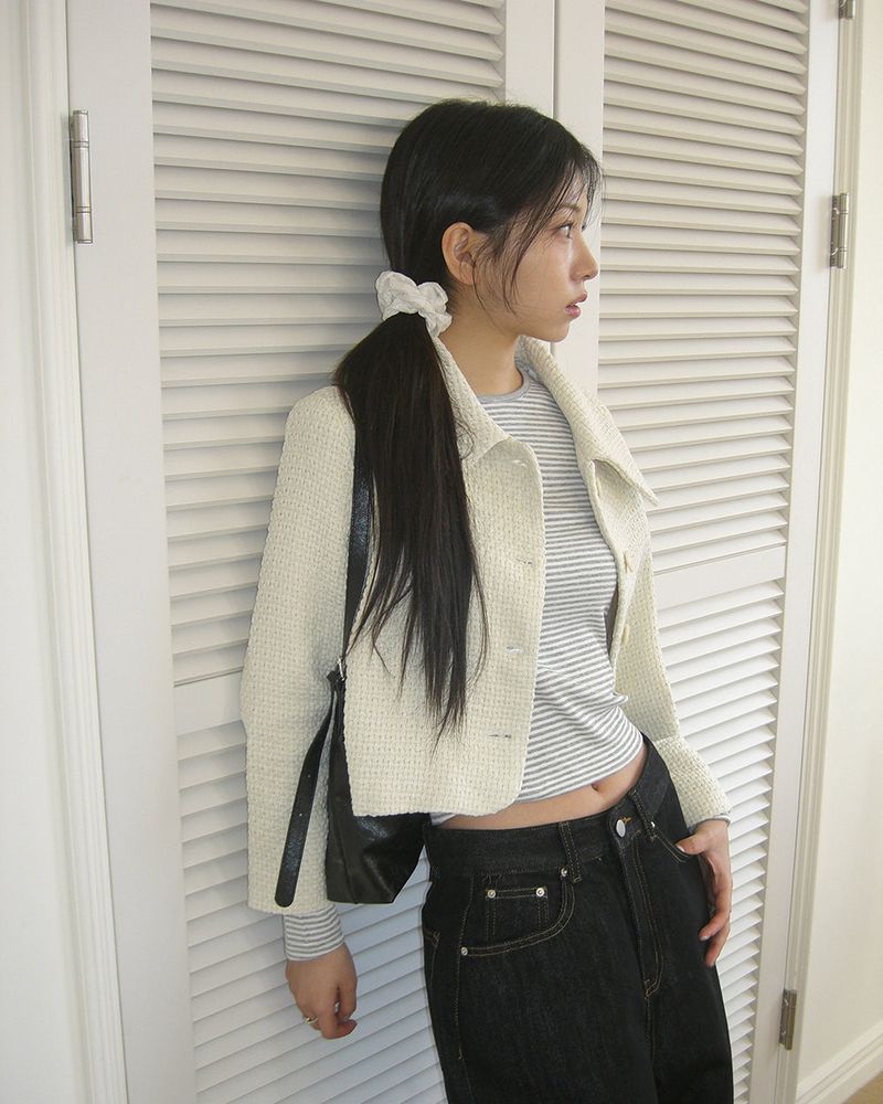 EO collar tweed short jacket