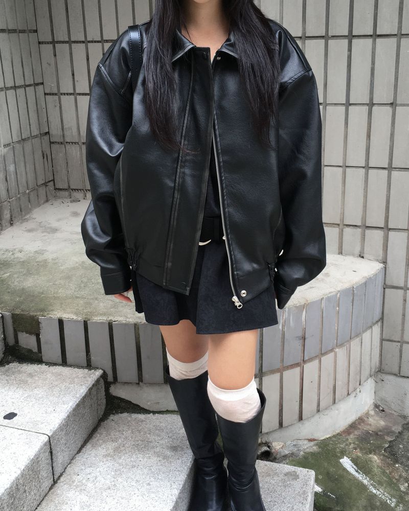 Washed leather jacket