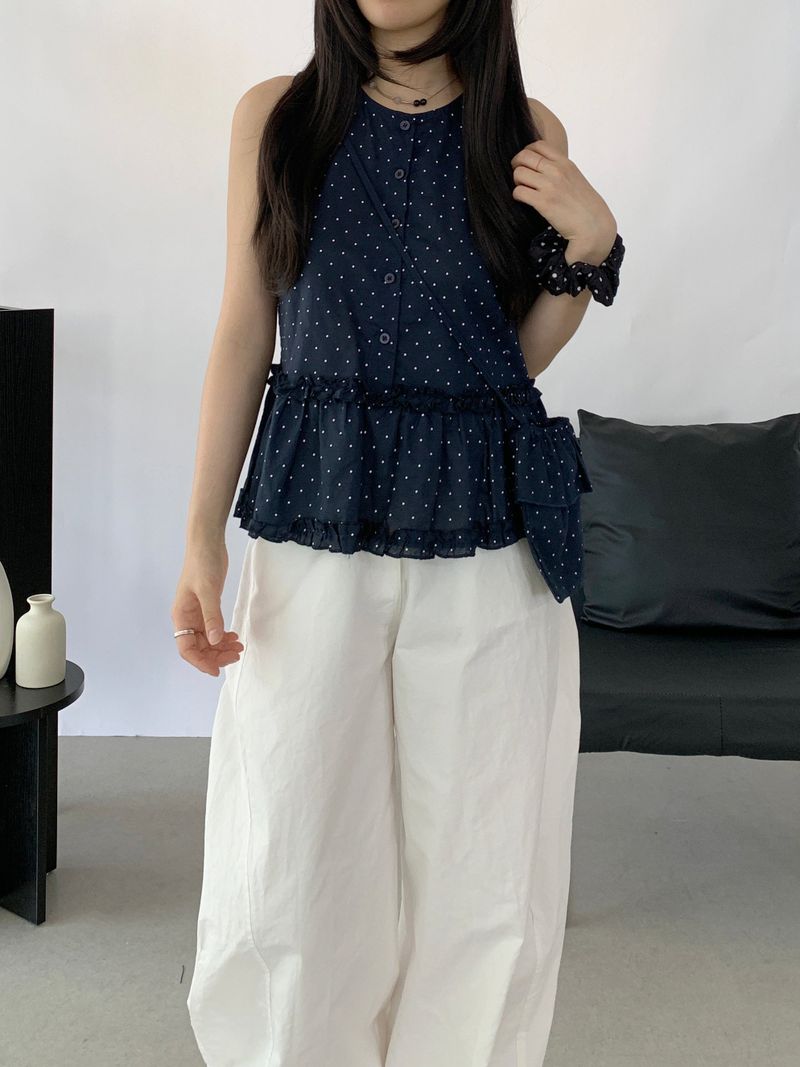 David Dot Frill Blouse Pouch Set