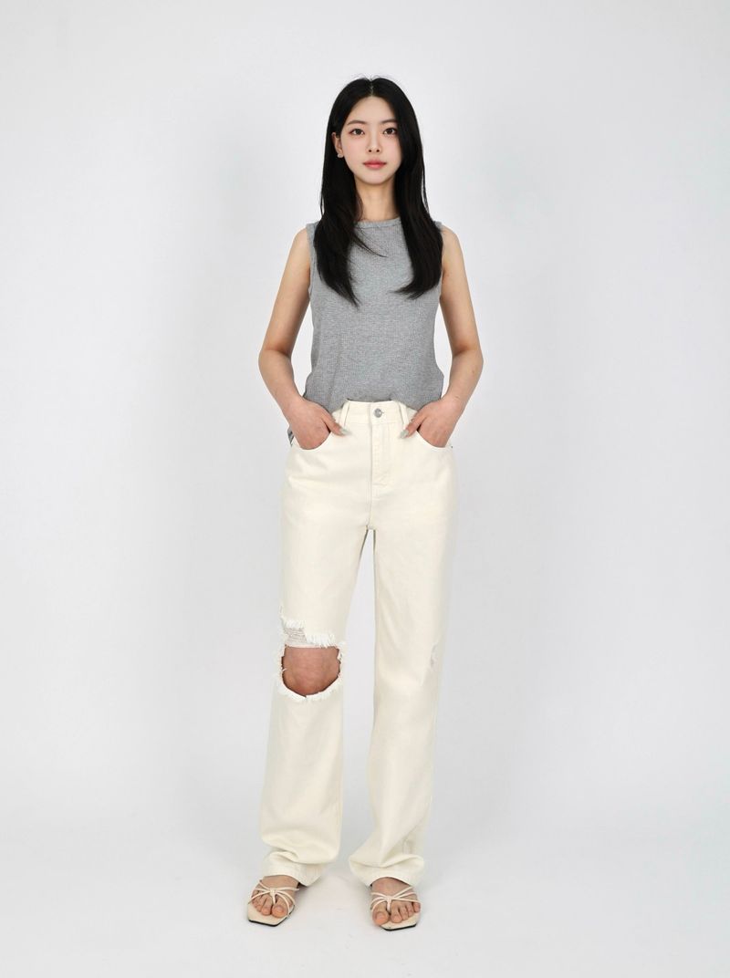 DESTROYED SLIM WIDE FIT DYING PANTS_ Cream White code 6836