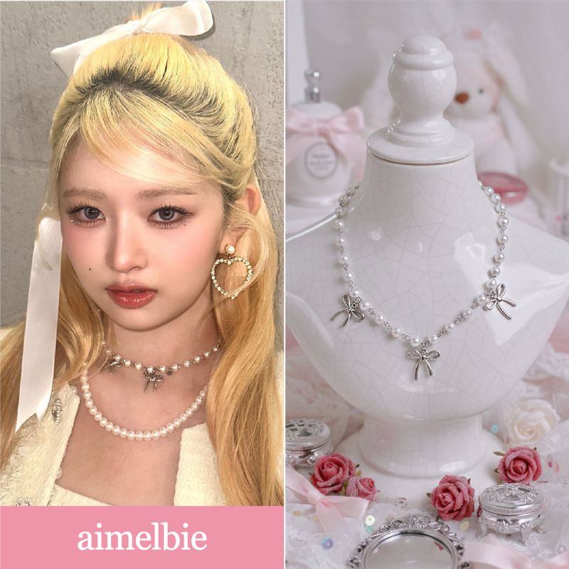aimelbie（アイメルビー）の「3リボンパールチョーカーネックレス（アクセサリー）」